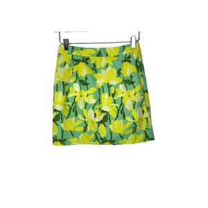 J.Crew Factory Yellow Floral Printed Girly‎ Cotton Basketweave Mini Skirt Size 0